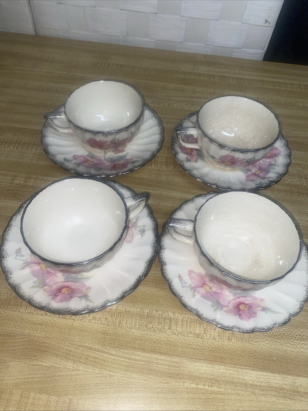 Lot Of 4 Teacup w/Saucer Sets Ivory Porcelain by Sebring Multicolor “Primrose”